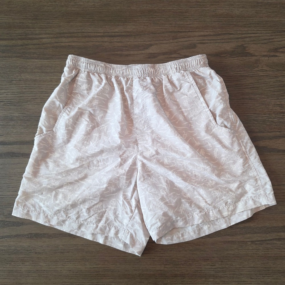 Columbia PFG Mens Small 6in Inseam Fishing Shorts Tan Nautical Print XM2944